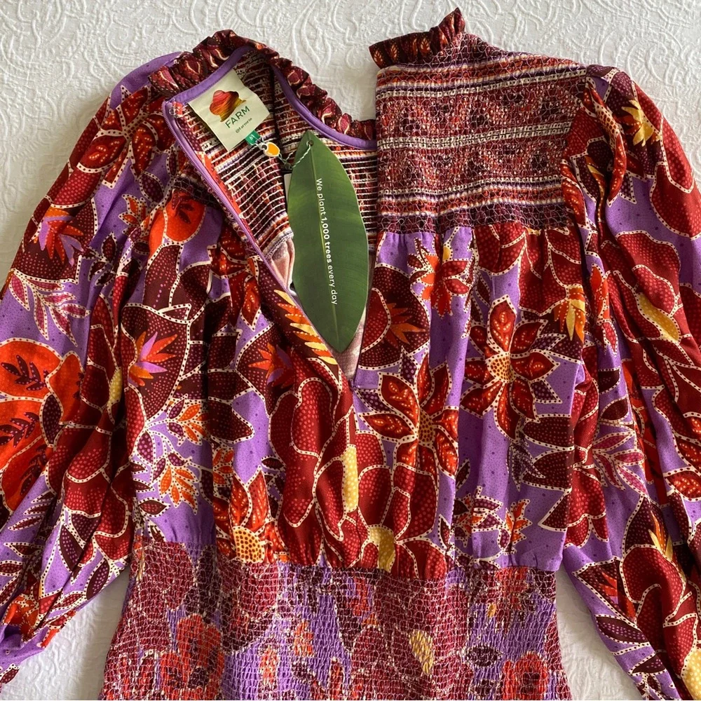 🥭 FARM RIO Sweet Floral Long Sleeve Minidress - Picture 8 of 17